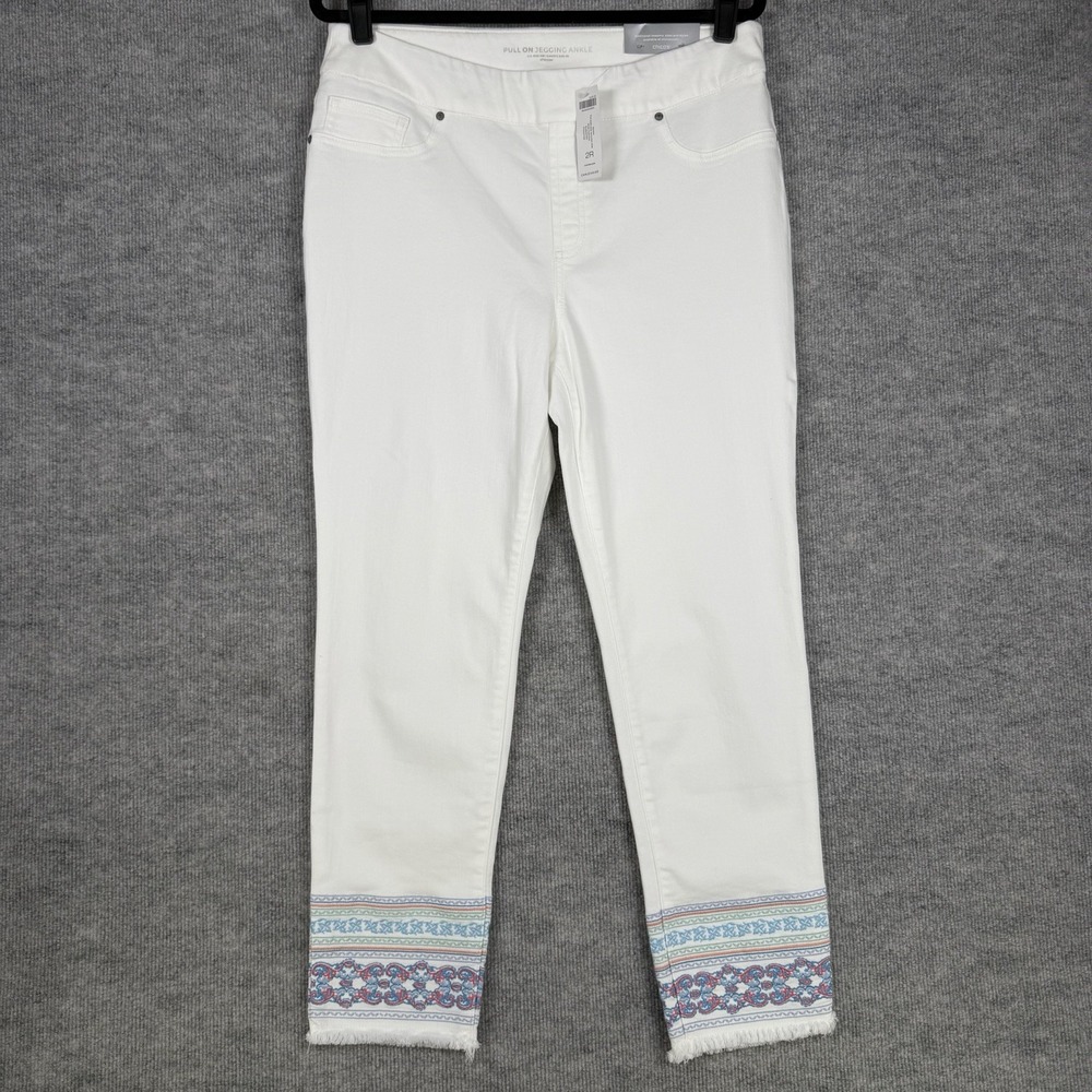 Chico's Size-2R US 12R Womens Pull On Jegging Ankle Embroidered Pant White